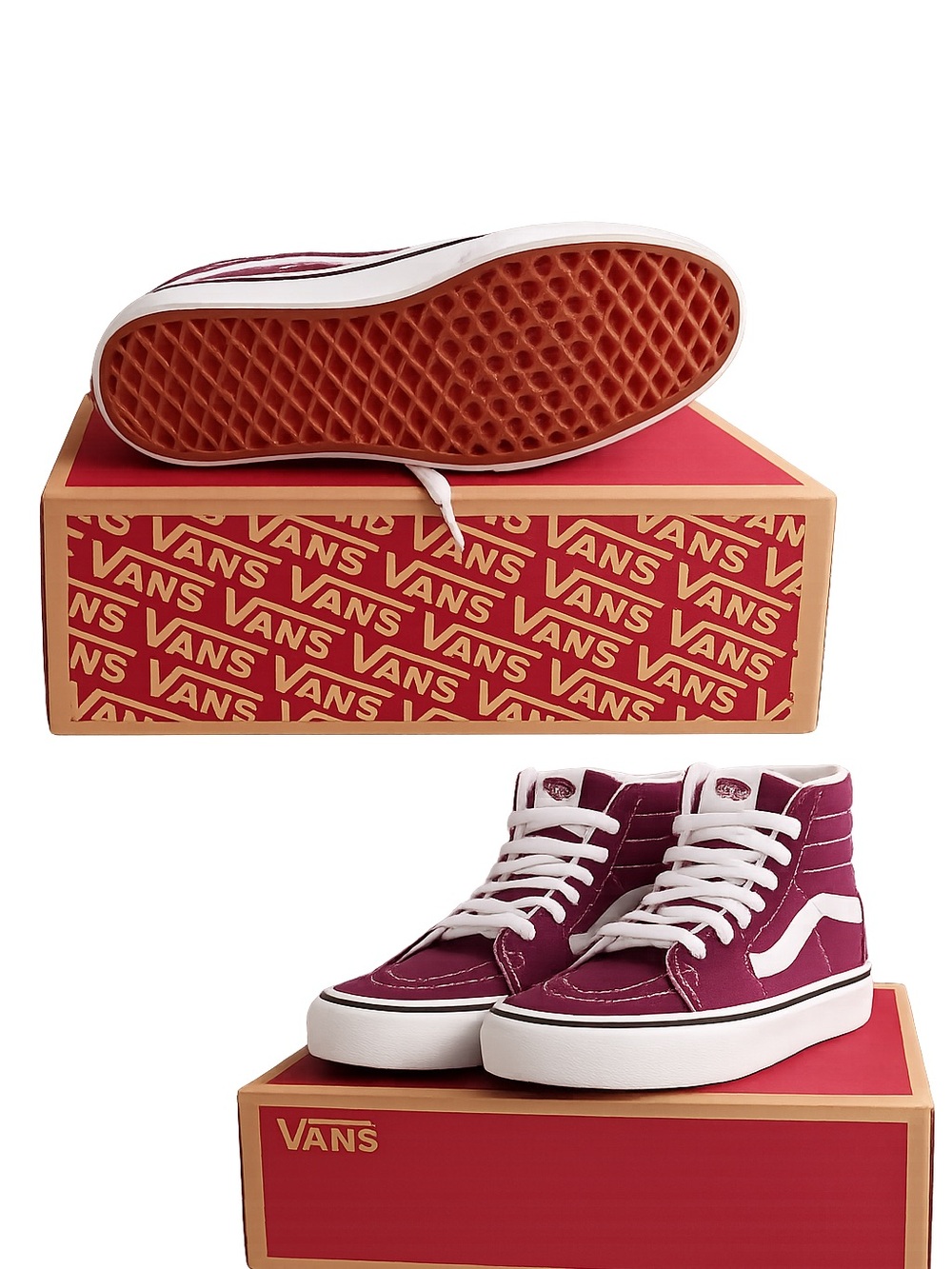 Vans Maroon High-Top Sneakers with White Sidestripe